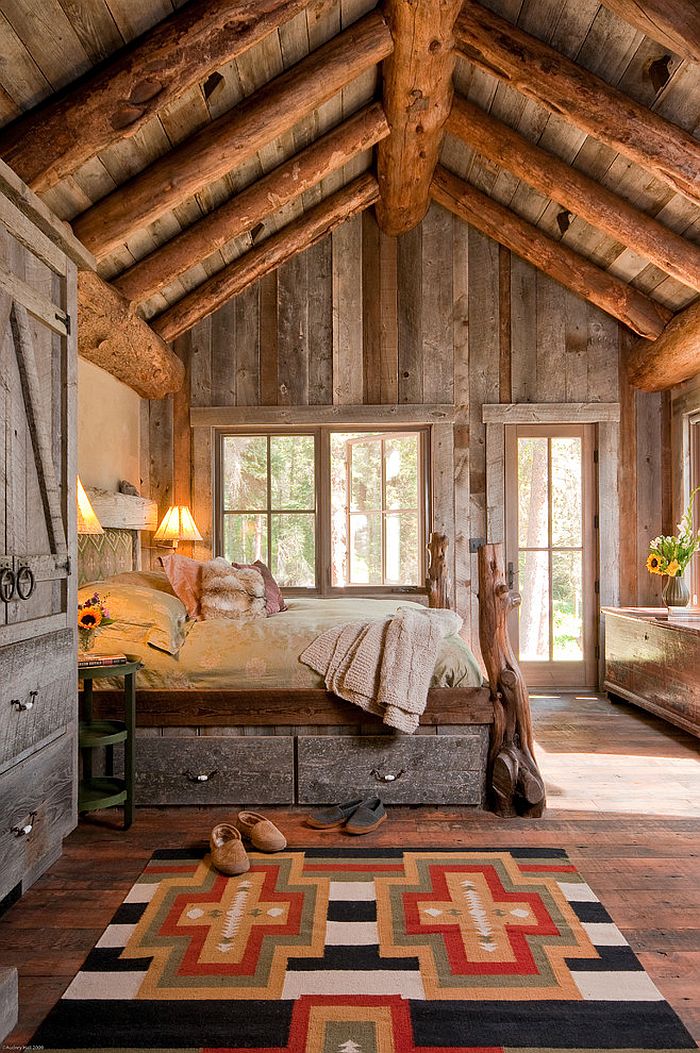 Домотканые ковры с оригинальным принтом в спальне