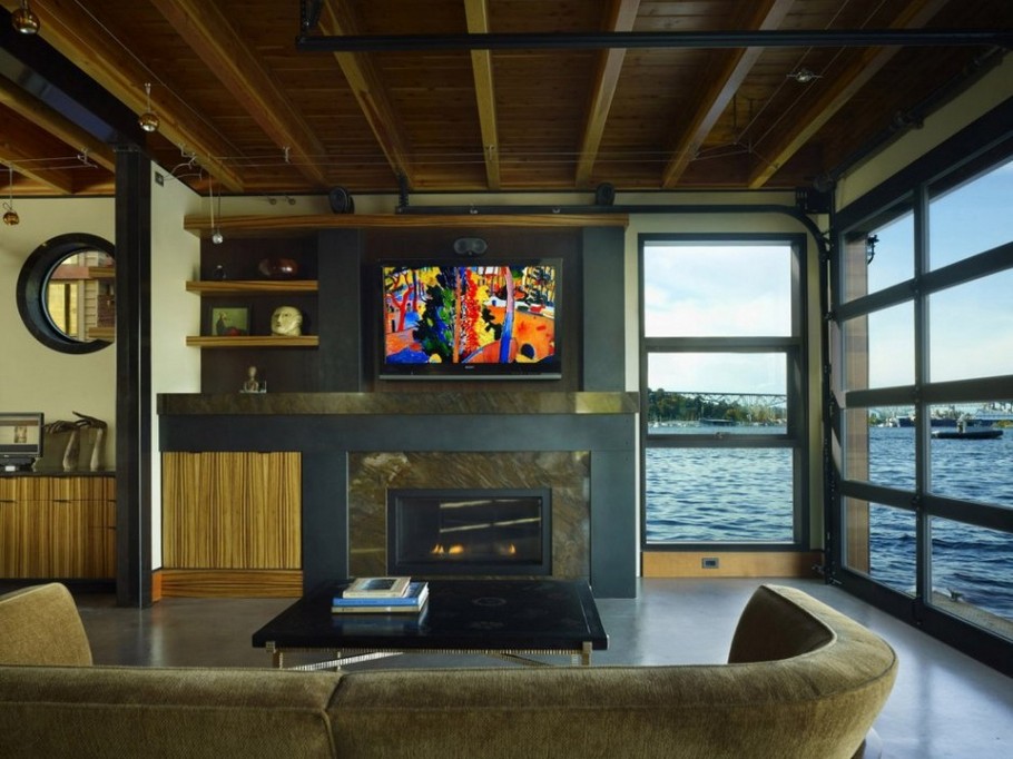 Гостиная плавающего дома от Designs Northwest Architects