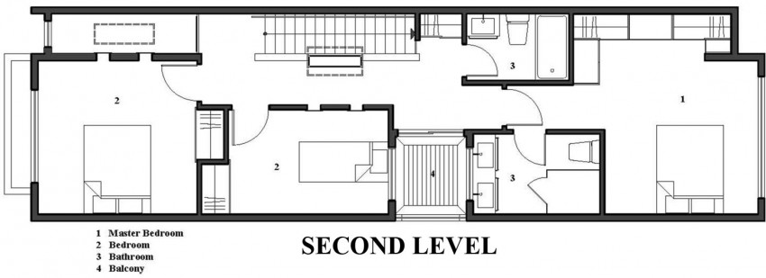 Линейный дом - план второго этажа