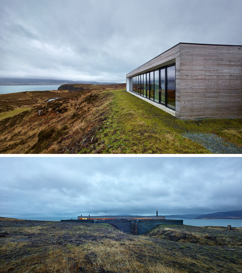 Необычные проекты домов: одноэтажный дом на холме в Шотландии