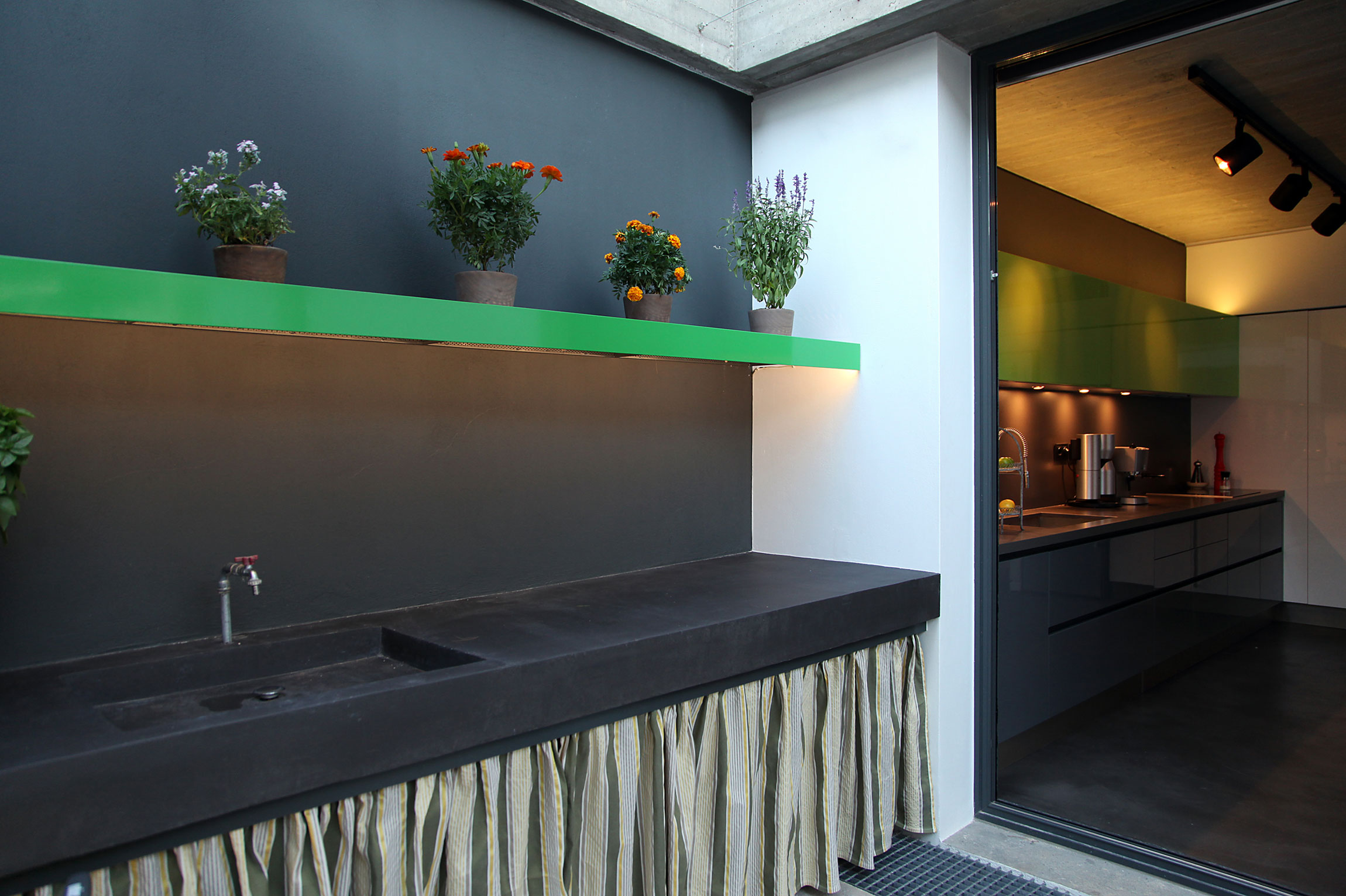 Простой дизайн интерьера дома: комнатные растения над рабочей поверхностью