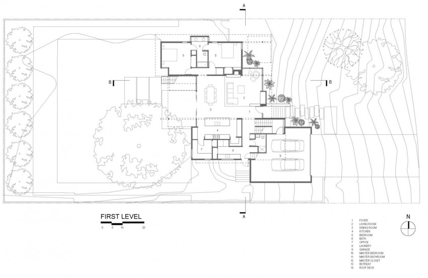Проект городского дома Barton Hills Residence: чертёж участка с домом вид сверху