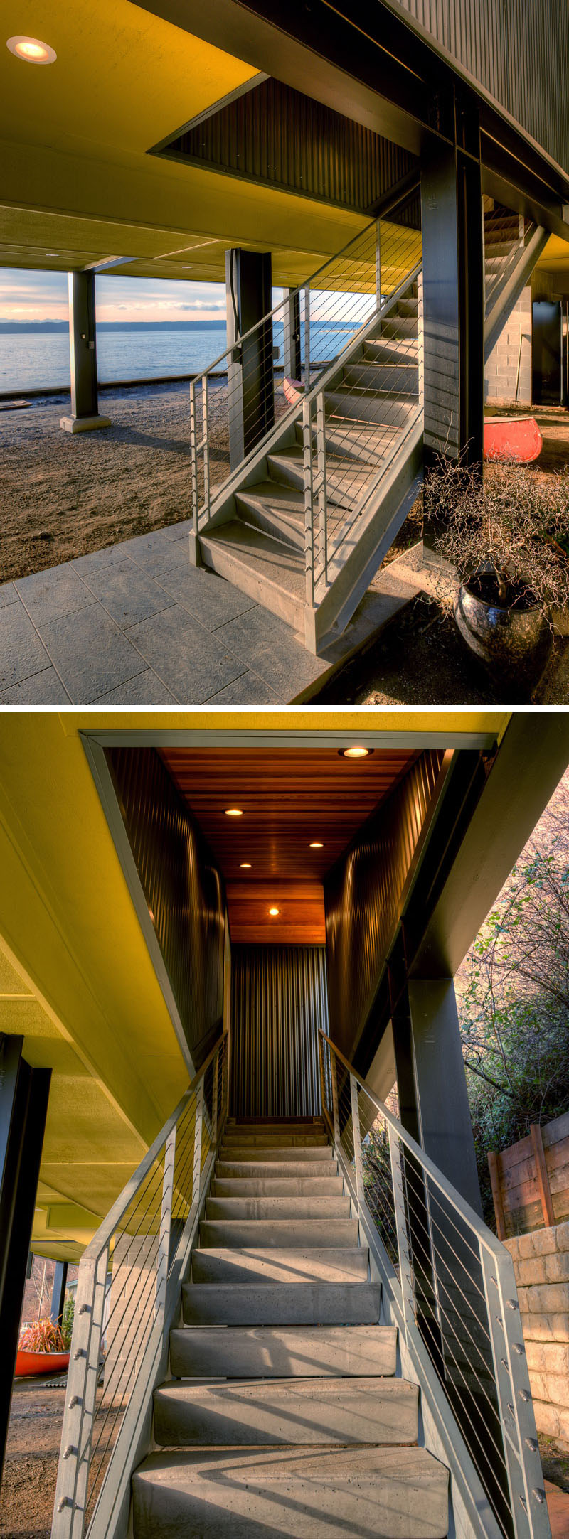 Бетонная лестница в дизайне современного коттеджа